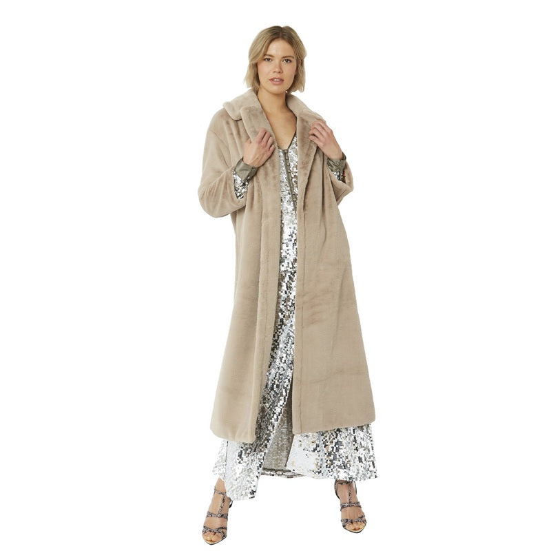 Faux Fur Maxi Coat Grey Mocha FMCT59A-D09 front
