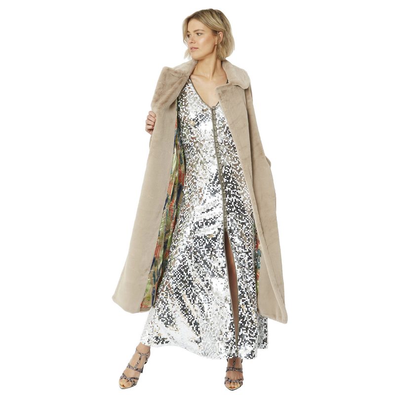 Faux Fur Maxi Coat Grey Mocha FMCT59A-D09 showing lining
