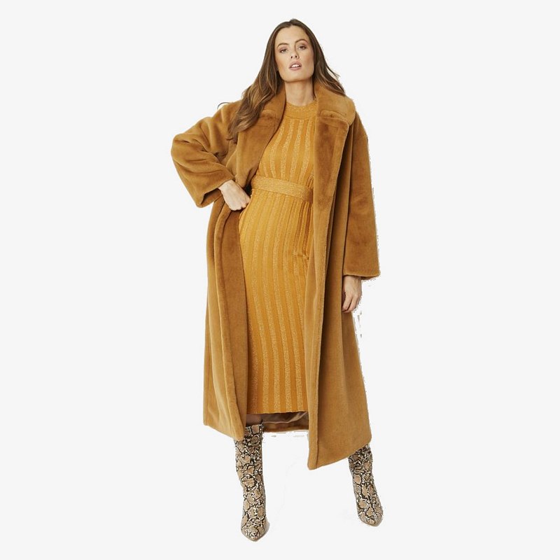 Faux Fur Maxi Coat in Mocha front