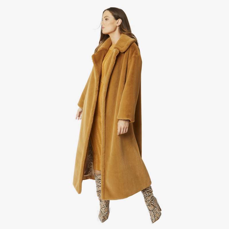 Faux Fur Maxi Coat Mocha FMCT59A-09 side
