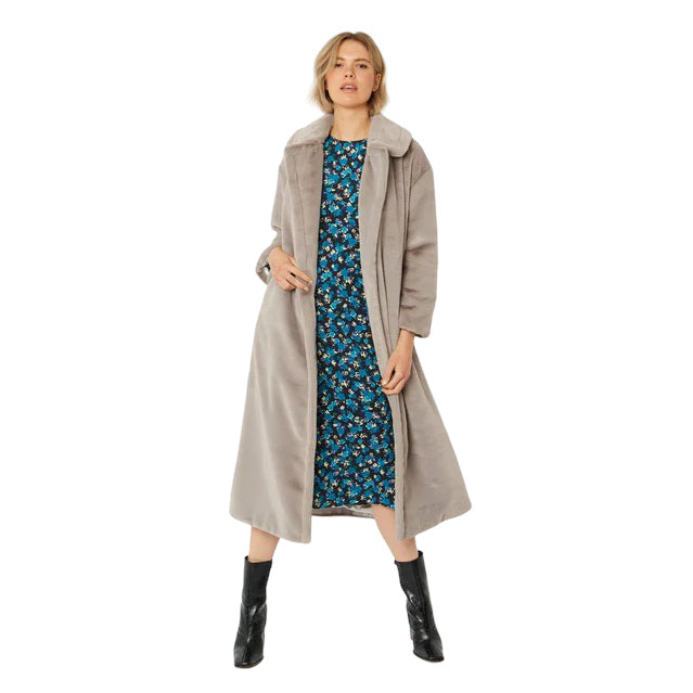 Faux Fur Maxi Coat Silver Grey FMCT59A-03S on model open