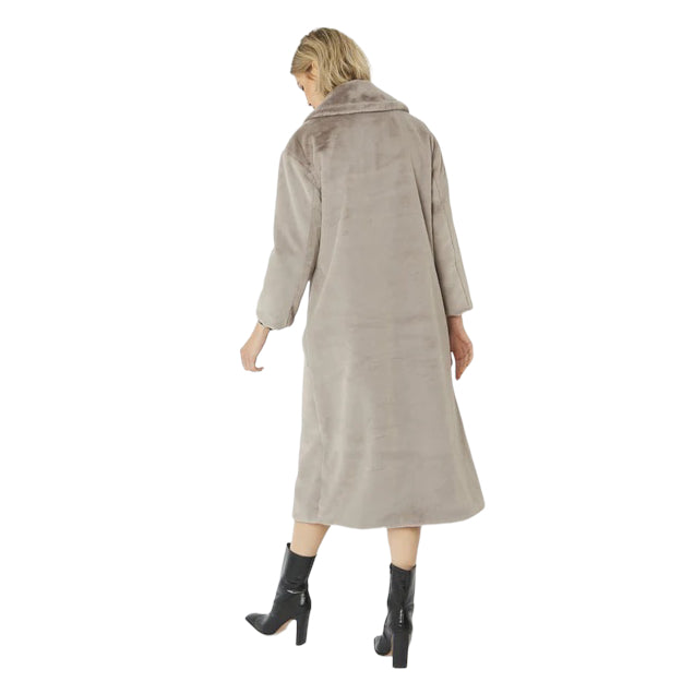 Faux Fur Maxi Coat Silver Grey FMCT59A-03S on model back