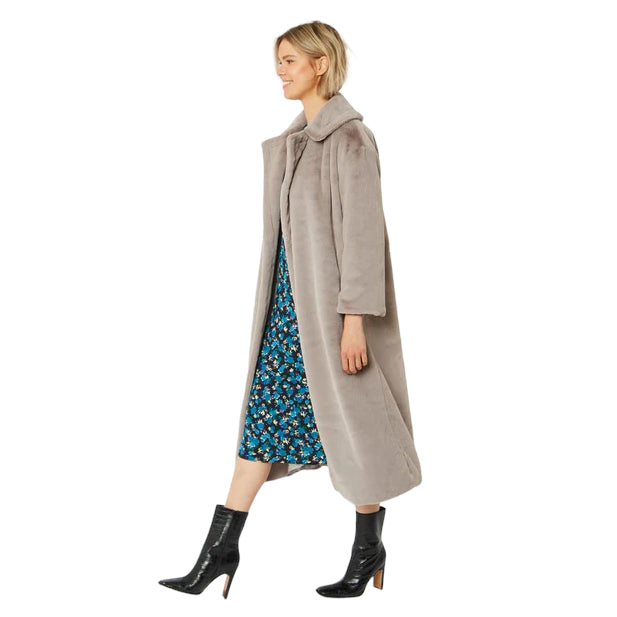 Faux Fur Maxi Coat Silver Grey FMCT59A-03S on model side