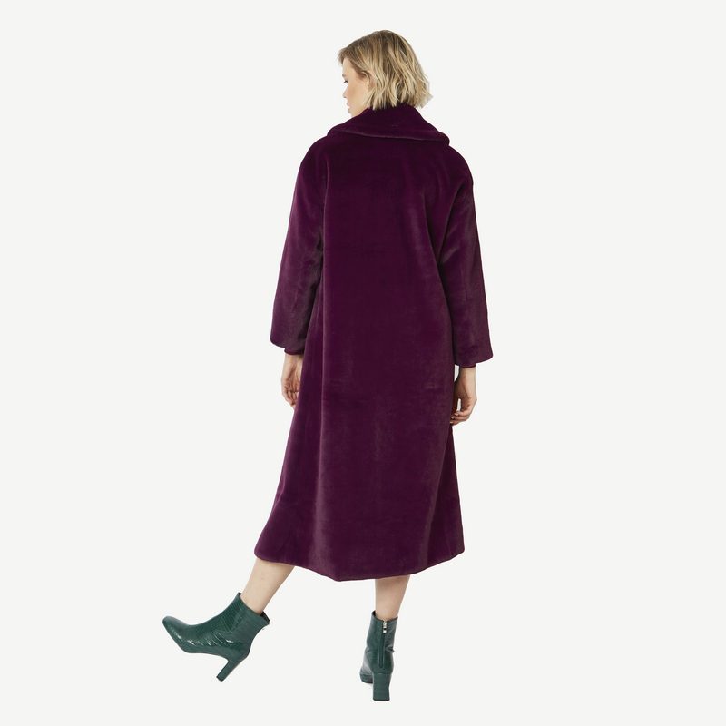Faux Fur Maxi Coat in Plum FMCT59A-05 on model back