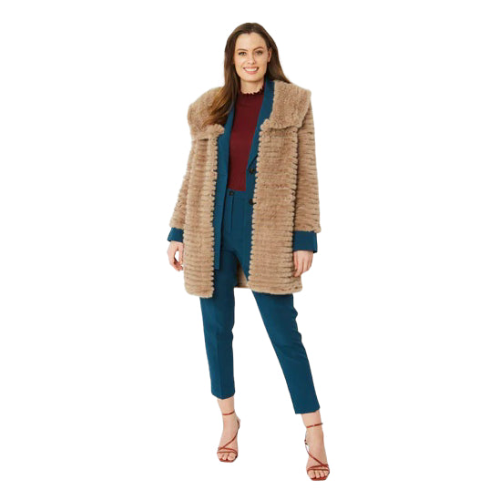 Faux Fur Mink Hooded Coat Mocha FMHCT69A-09 on model front