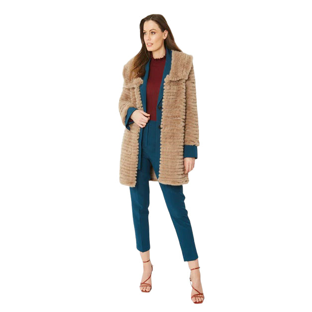 Faux Fur Mink Hooded Coat Mocha FMHCT69A-09 on model main