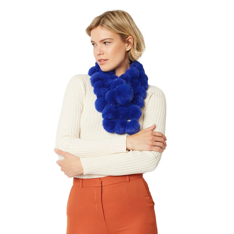 Faux Fur Pat Scarf Rich Blue FMS9A-07 on model front