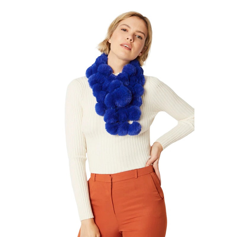 Faux Fur Pat Scarf Rich Blue FMS9A-07 on model front 2