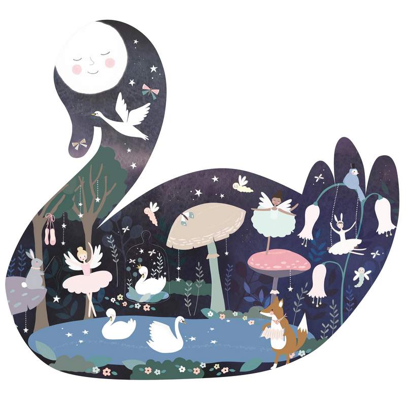 Floss & Rock Jigsaw Puzzle 40 piece Shaped Swan Lake 42P6325 completed