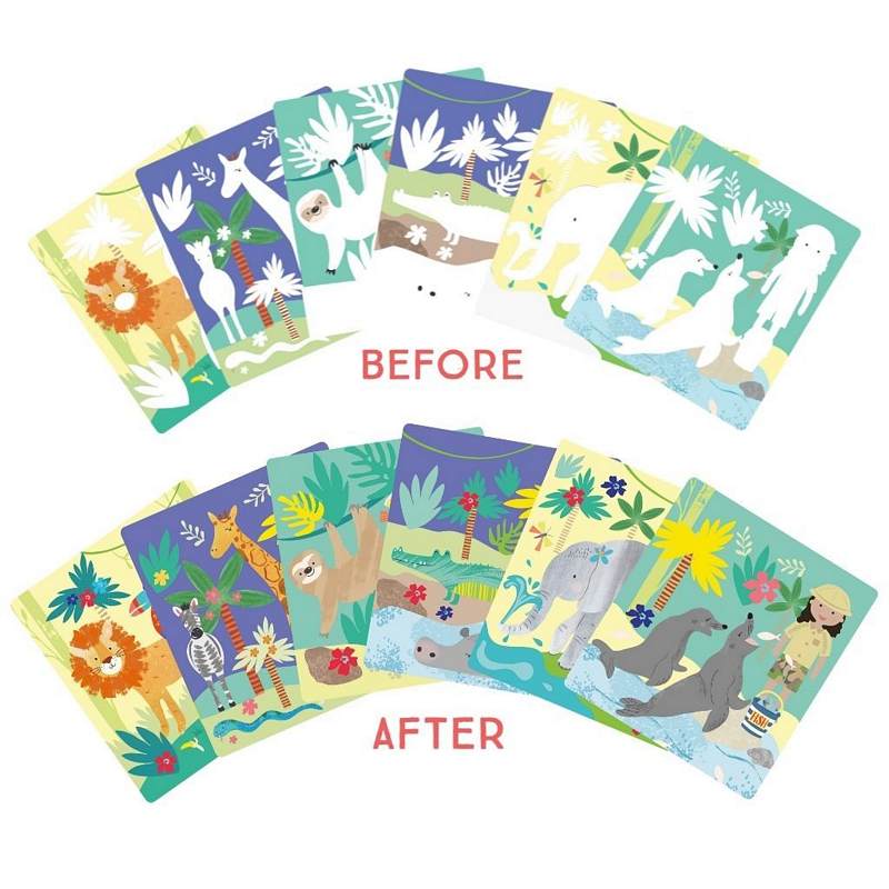 Floss & Rock Magic Water Colour-in Pad Jungle 43P6393 before and after