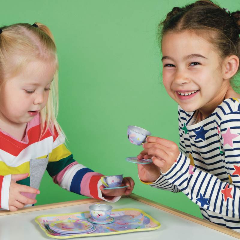 Floss & Rock Musical Tin Tea Set Fantasy 43P6398 in use