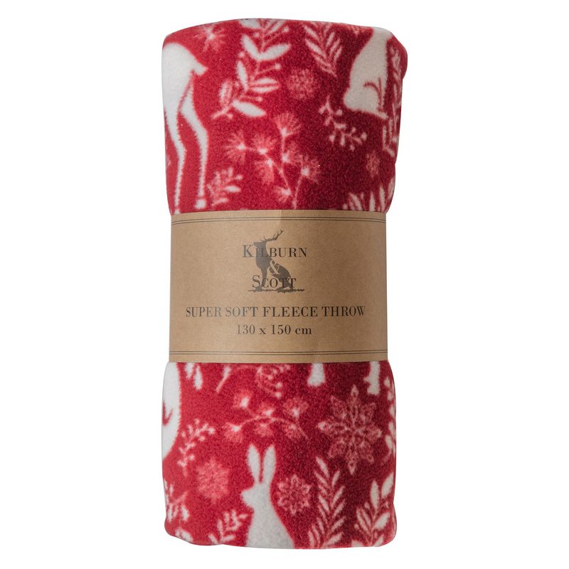 Forest Animal Fleece Throw Red 5059413137310 in packaging