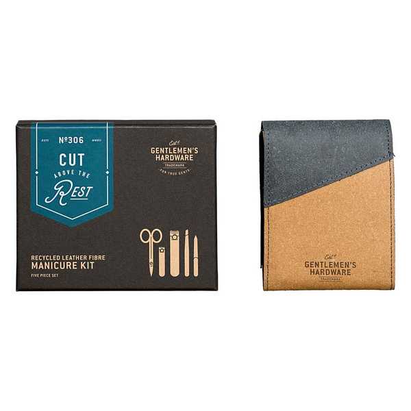 Gentleman's Hardware Manicure Kit in Black & Tan Recycled Leather with box