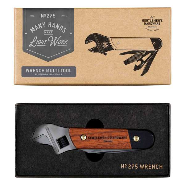 Gentleman's Hardware Wrench Multi-tool Wood Handles & Titanium Finish GEN275