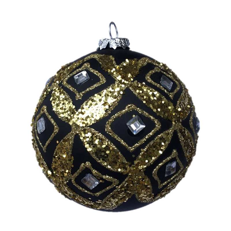 Gisela Graham Black and Gold Glitter Christmas Bauble