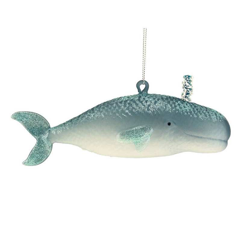 Gisela Graham Blue Glass Whale Christmas Tree Decoration 00931