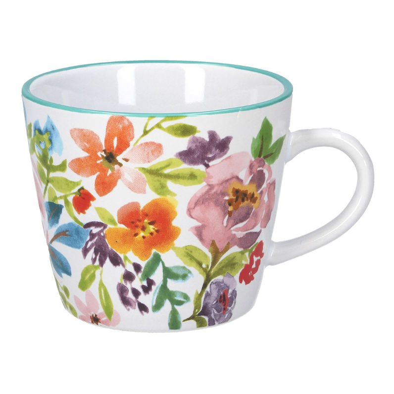 Gisela Graham Bright Peonies White Ceramic Mug 31539 front