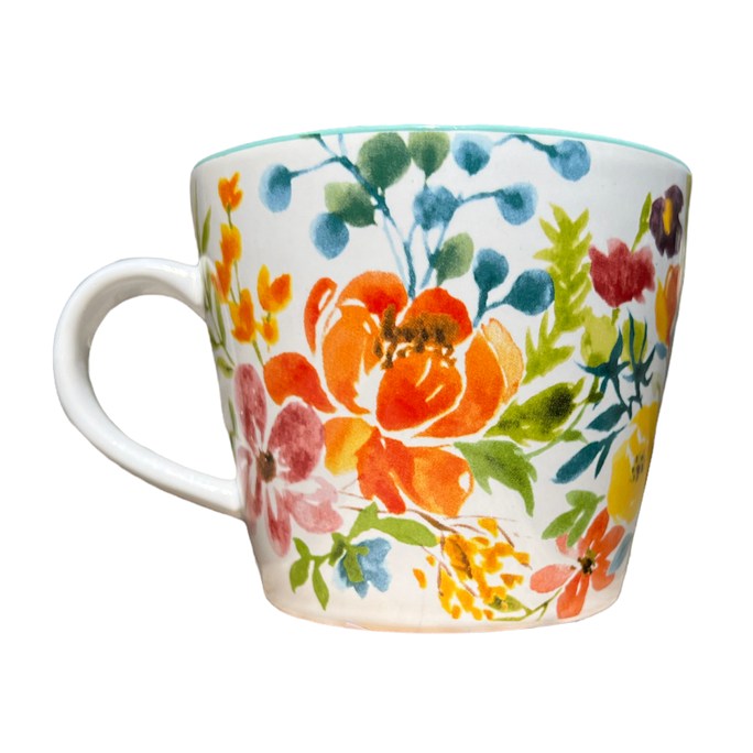 Gisela Graham Bright Peonies White Ceramic Mug 31539 back