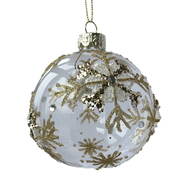 Gisela Graham Clear Glass Ball with Gold and Lace Flower