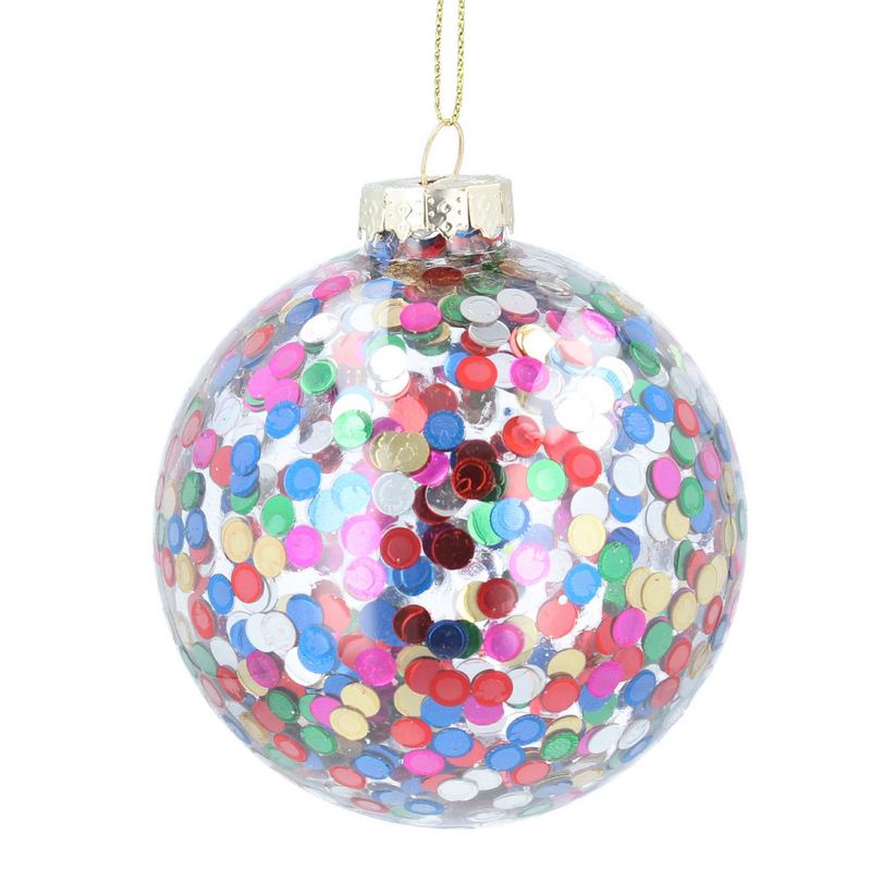 Gisela Graham Clear Glass Bauble Multicoloured Sequins 00701 main