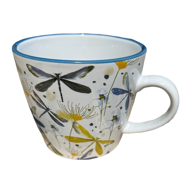 Gisela Graham Dragonflies White Ceramic Mug 30158 angled