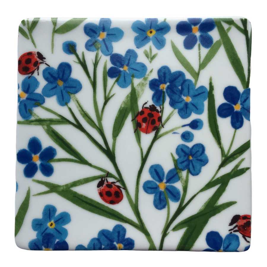 Gisela Graham Forget-Me-Not & Ladybird Ceramic Coaster