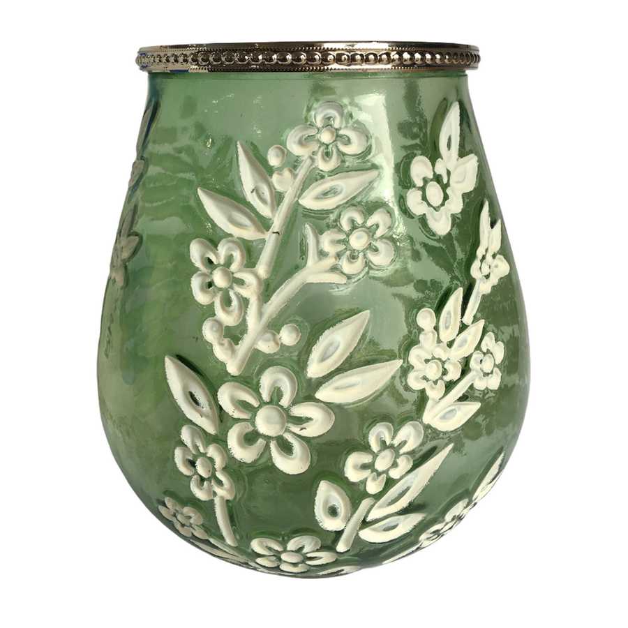 Gisela Graham Green Glass Blossom T-Light Holder Large front