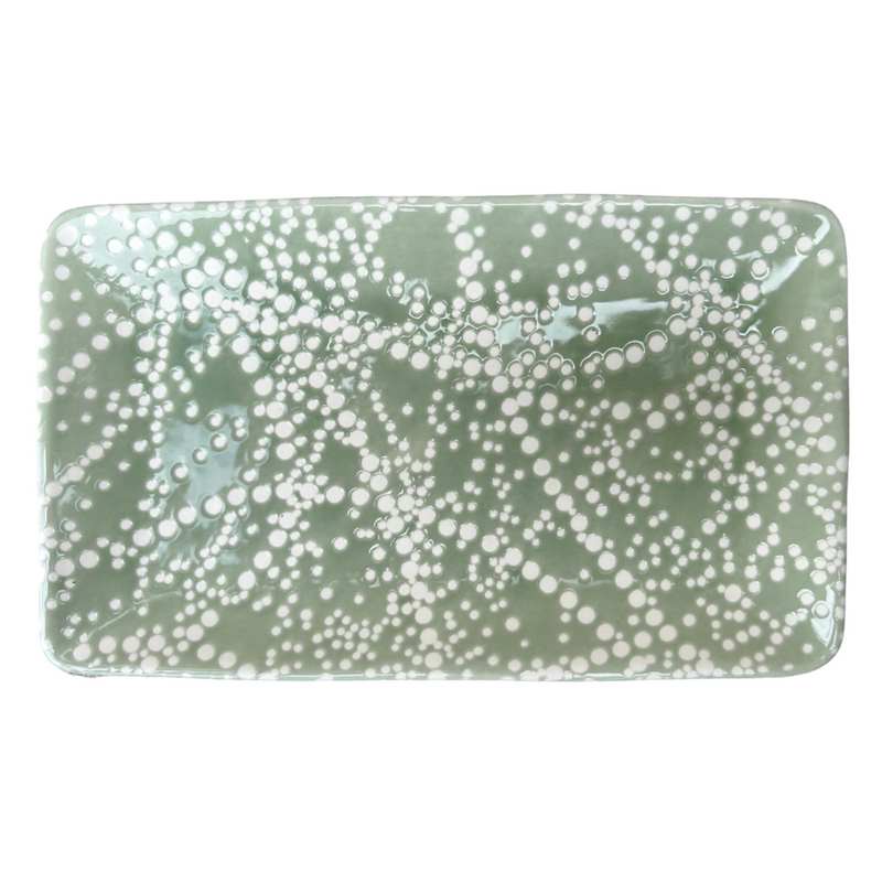 Gisela Graham Green Spotty Ceramic Trinket Rectangular Dish 33093 top