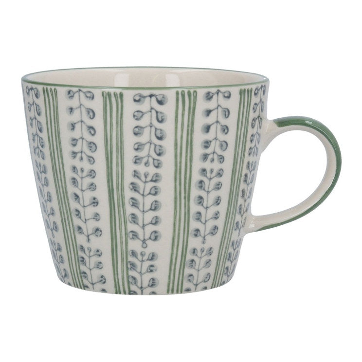 Gisela Graham Green Stripe Berries Ceramic Mug 35965 front