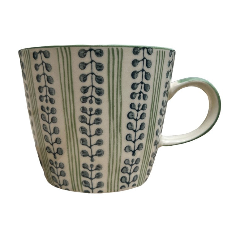 Gisela Graham Green Stripe Berries Ceramic Mug 35965 main