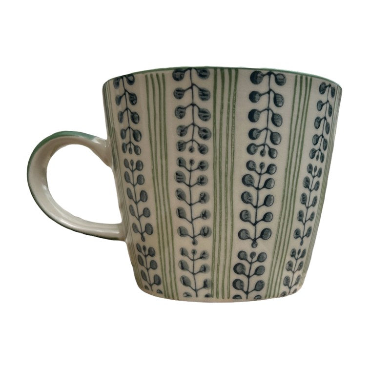 Gisela Graham Green Stripe Berries Ceramic Mug 35965 back