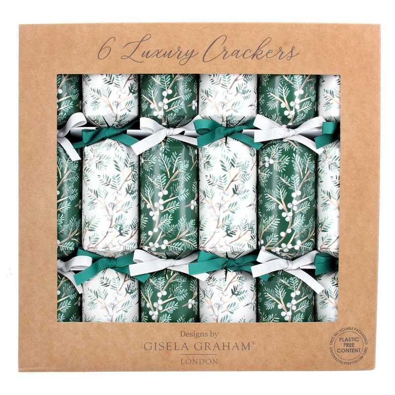 Gisela Graham Green & White Berries Luxury Christmas Crackers 37125 front
