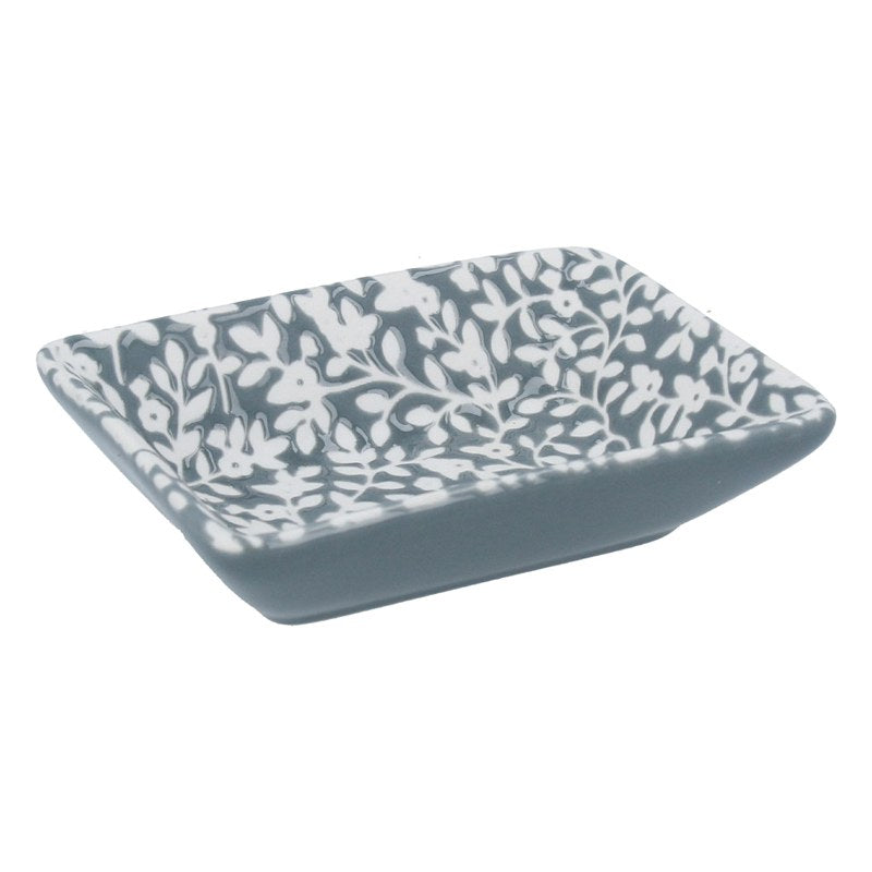 Gisela Graham Grey Floral Vines Ceramic Trinket Dish 32649 side