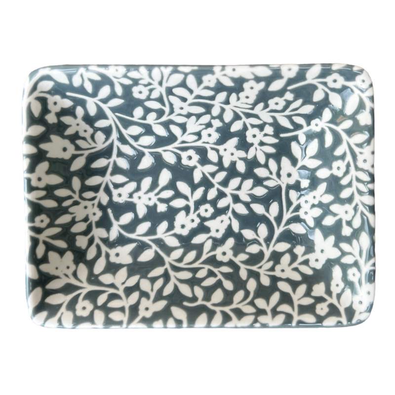 Gisela Graham Grey Floral Vines Ceramic Trinket Dish 32649 top