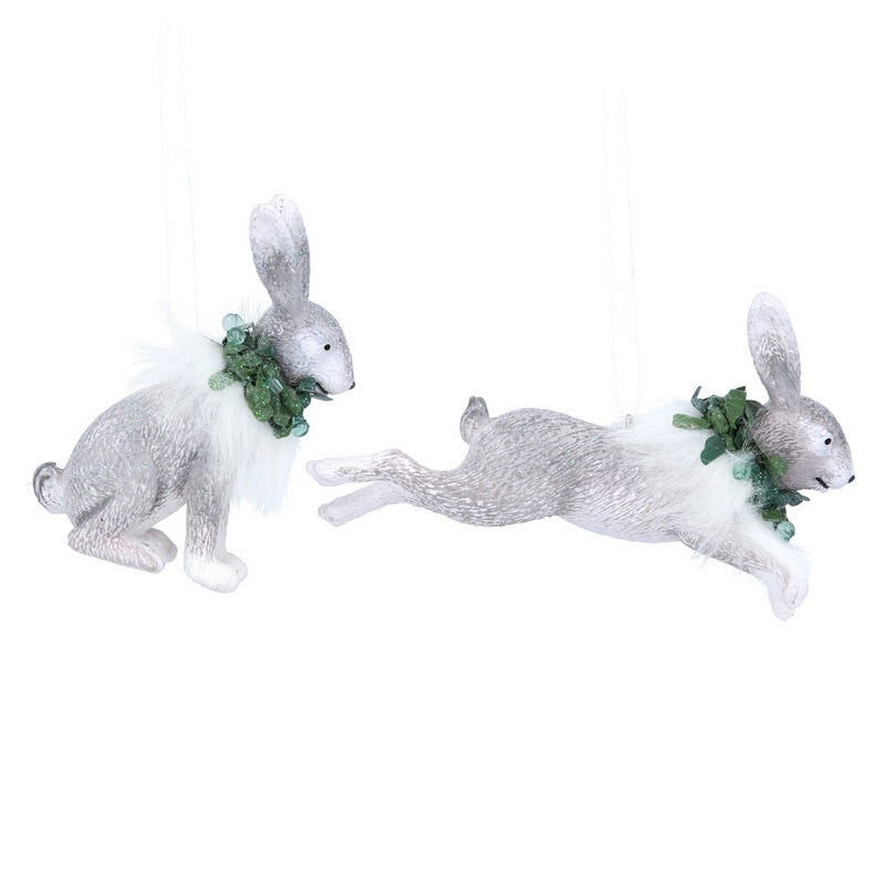 Gisela Graham Hare With Faux Fur and Wreath Decoration 14111