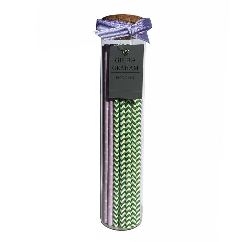 Gisela Graham Lilac & Green Paper Straws In Glass Jar