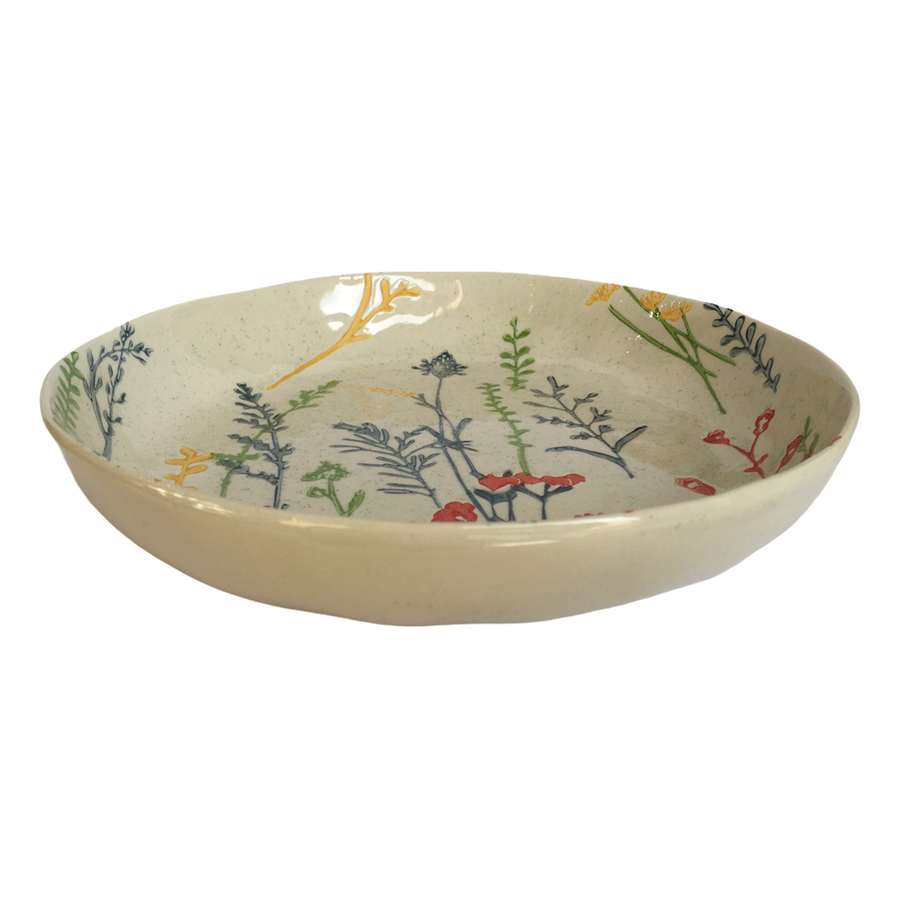 Gisela Graham Meadow Artisan Ceramic Shallow Bowl angle
