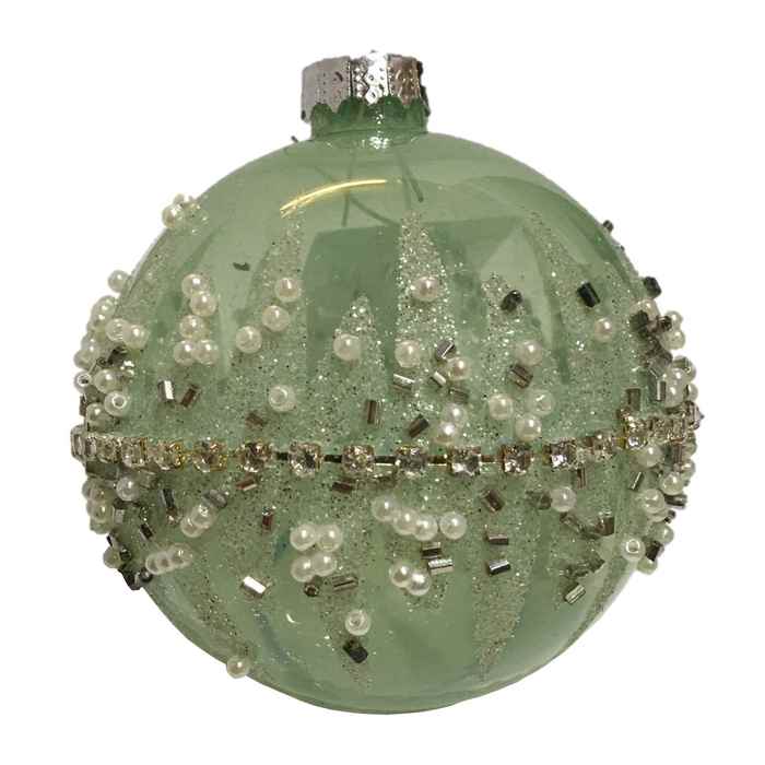 Gisela Graham Pale Green Clear Glass Ball with Crushed Jewel Band