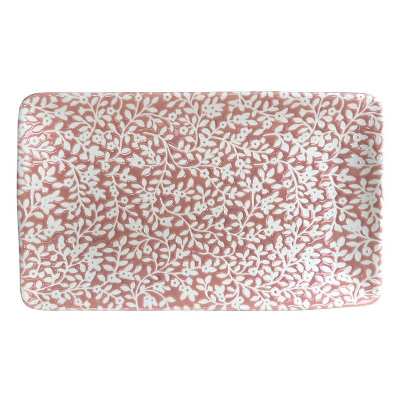 Gisela Graham Pink Floral Vines Ceramic Trinket Rectangular Dish 33092 top
