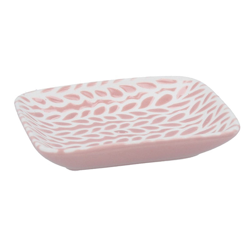 Gisela Graham Pink & White Leaves Ceramic Trinket Dish 33101 side