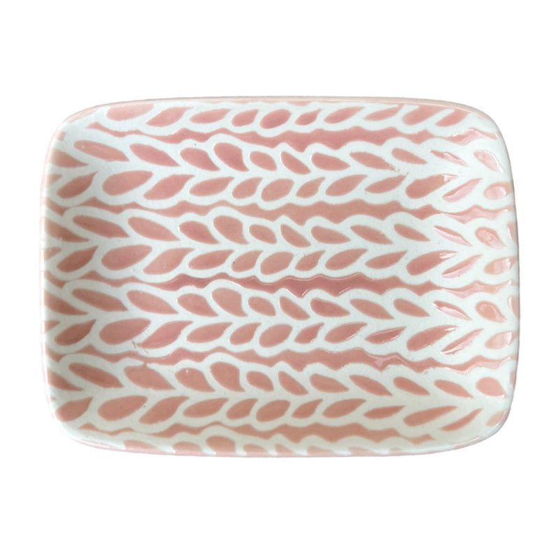 Gisela Graham Pink & White Leaves Ceramic Trinket Dish 33101 top
