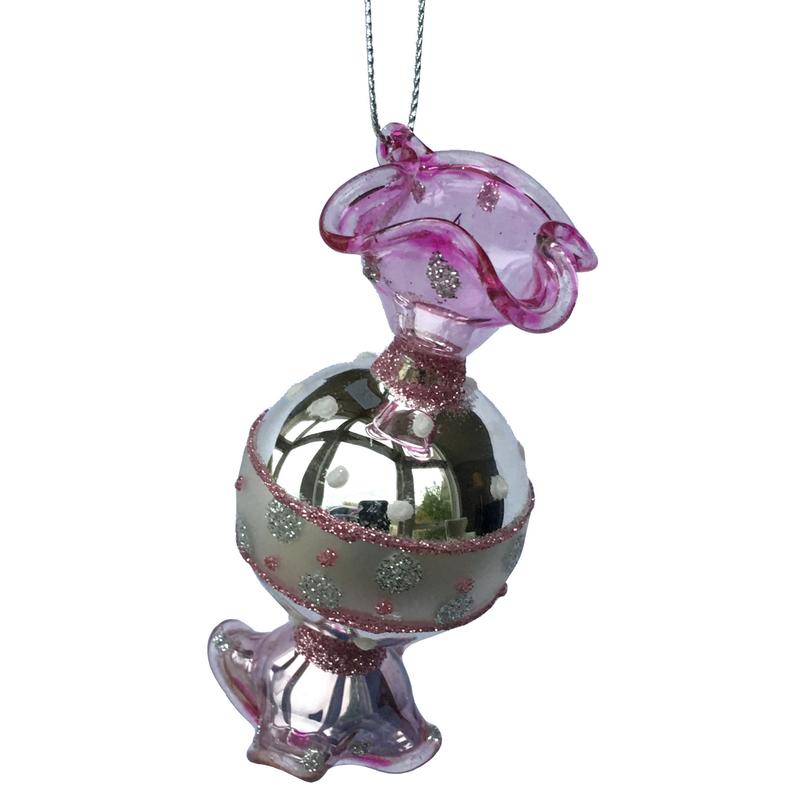 Gisela Graham Pink and White Glass Sweet Bauble