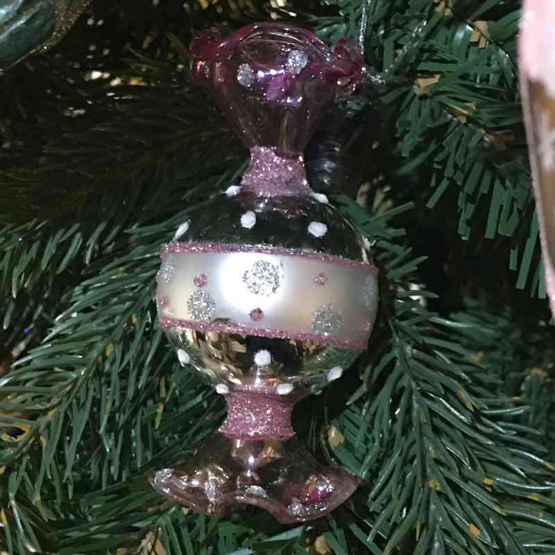 Gisela Graham Pink and White Glass Sweet Bauble on Christmas Tree