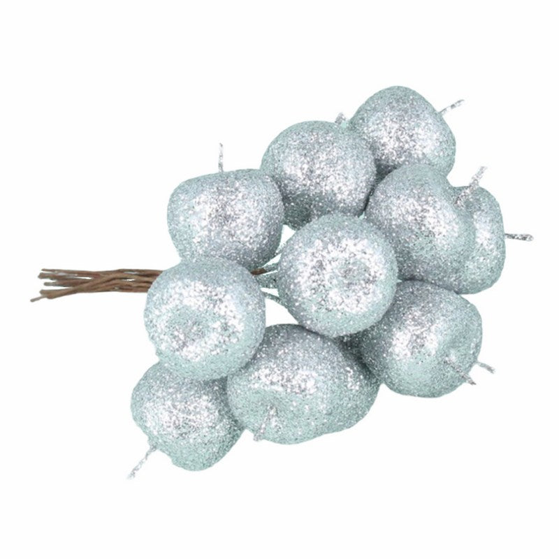 Gisela Graham Silver Glitter Mini Apple Bunch Christmas Decoration