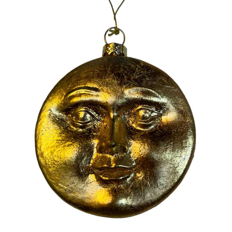 Gold Glass Sun Moon Disc Christmas Bauble front