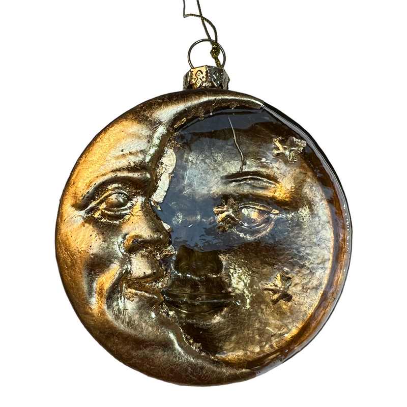 Gold Glass Sun Moon Disc Christmas Bauble back