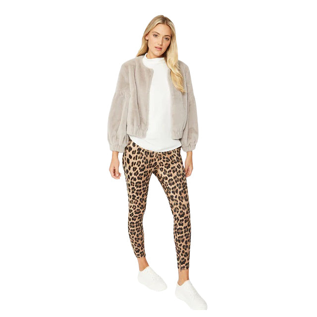 Grey Faux Fur Cropped Jacket with Puff Sleeves FMJ37A-03S on model main