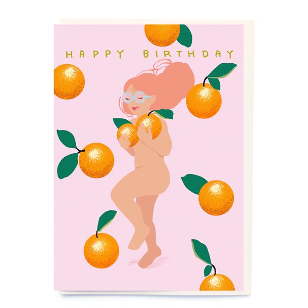Happy Birthday Nudie Girl & Oranges BW009