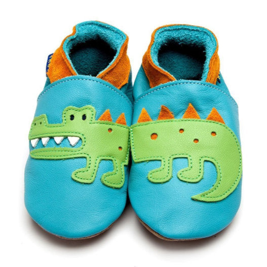 Inch Blue Baby Booties Crocodile on Turquoise front