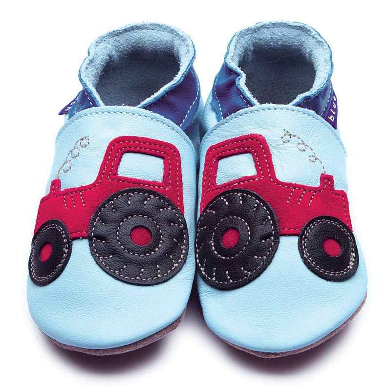 Inch Blue Leather Baby Booties Tractor